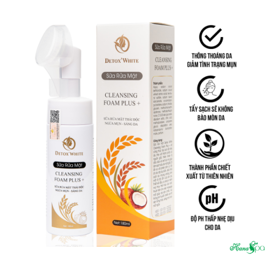 Sữa Rửa Mặt Có Đầu Cọ Massage Thải Độc Ngừa Mụn Sáng Da Detox White Hương Thảo Group 180ml